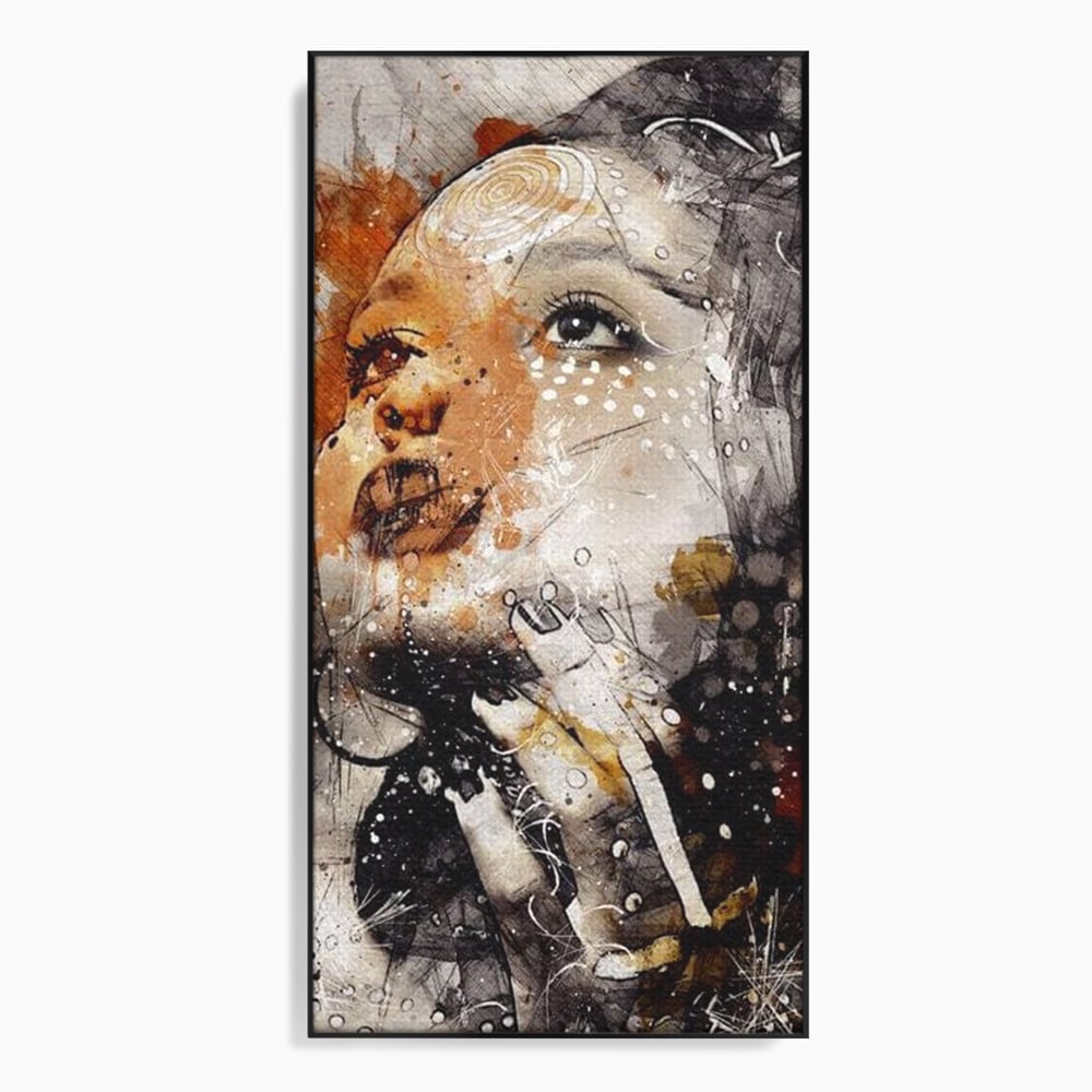 Tablou canvas cu tablou canvas cu portret abstract feminin, in rama de aluminiu negru
